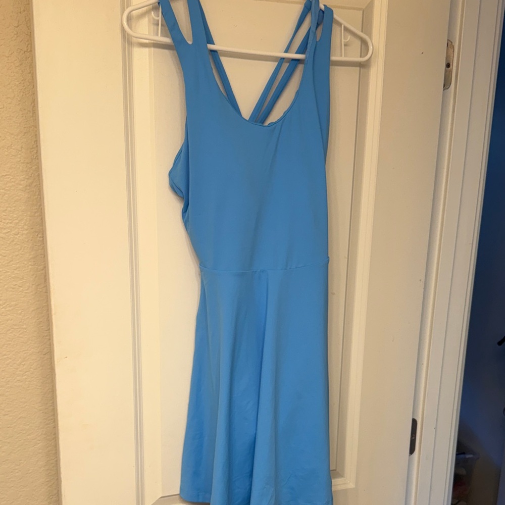 Blue Sleeveless Cross-Back Fit & Flare Dress